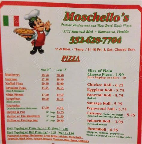 Moschello's pizza menu 